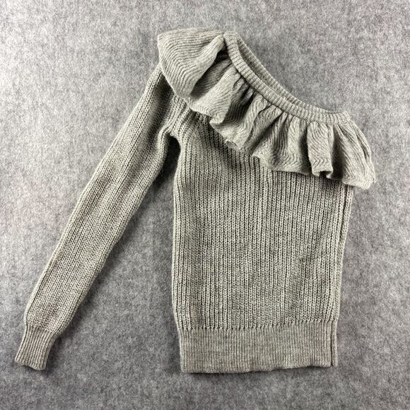 Rebecca Taylor One Shoulder Sweater Womens Gray XS Alpaca Wool Pullover Ruffle - Picture 1 of 12